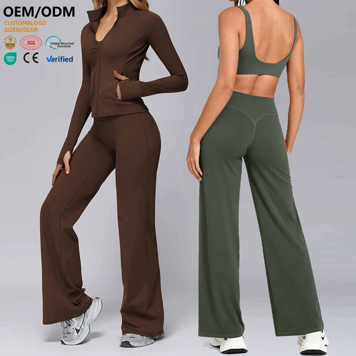 Brand New ActivityWear Jacket V Neck Backless Padded Bra Gym Clothing Straight Leg Yoga Pants 2 Piece Training Workout Yoga Sets