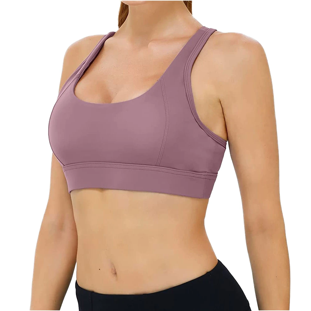 2026 Hot Sale Yoga Sports Quick Dry Breathable High Stretch Wide Straps Cross Back Girls Training Bra