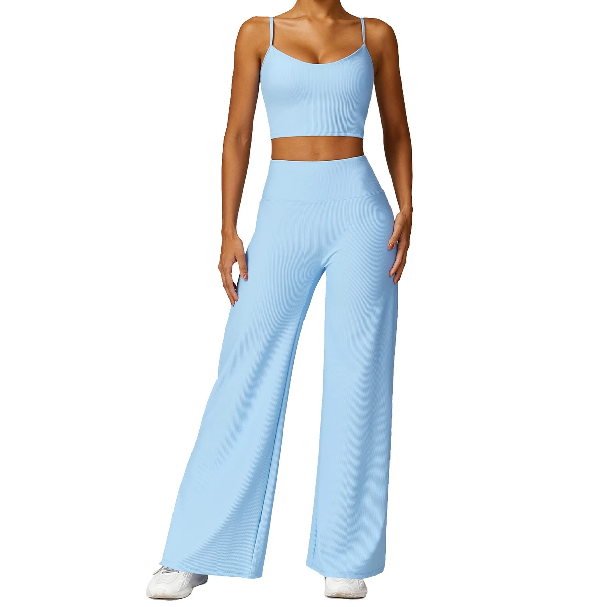 Quick-Dry Compression Ribbed Fitness Tank Top & Backless Bodysuit Straight Yoga Pants Leggings for Leisure Workout