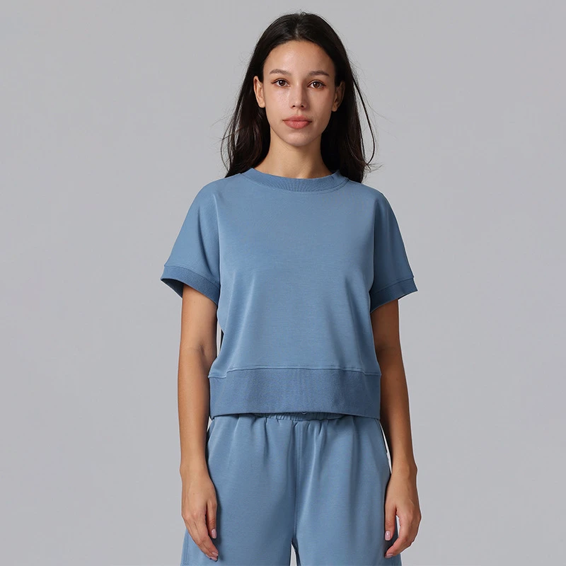 Custom New Round Neck Loose Quick Dry Summer Women's off Shoulder Fitness Yoga Hoodies & Sweatshirts Spandex/Polyester