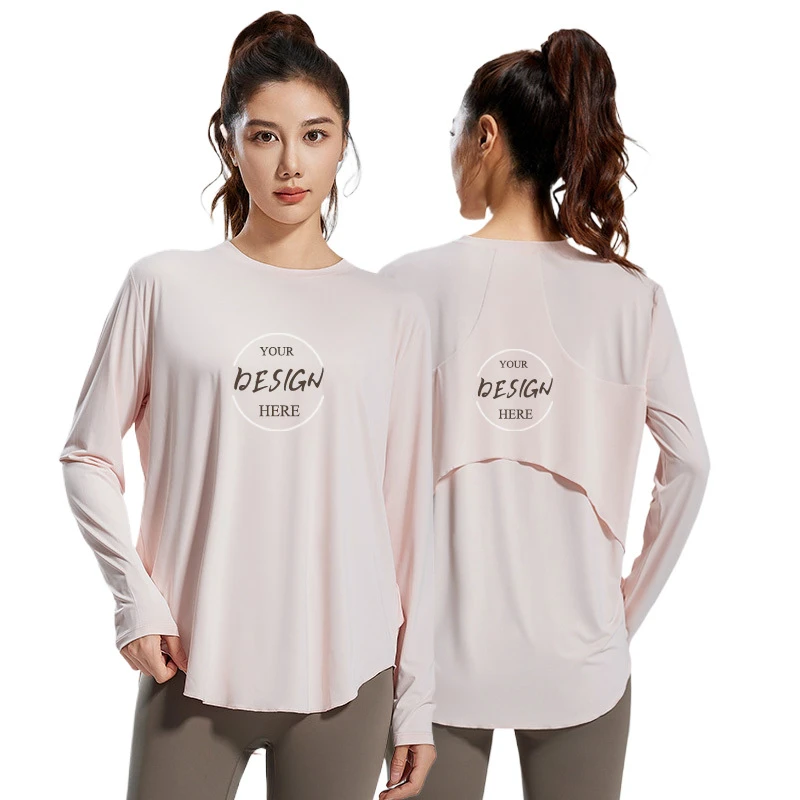 2026 New Arrival Women Sports T-Shirt Ice Silk Long-Sleeved Yoga Blouse Top Loose Breathable Gym Running Yoga Shirt