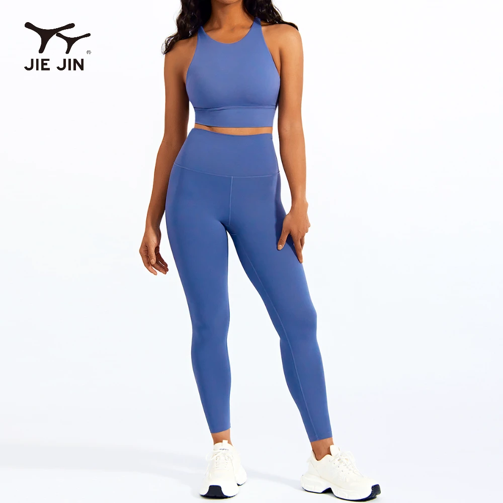 JIEJIN Multicolour Women Clothing Workout High Waist Tummy Control Two Piece Leggings Set