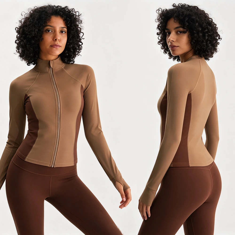 OEM Women Breathable Yoga Jacket Stand Collar Workout Top with Moisture Wicking Activewear Fabric Fitnesswear Sportswear