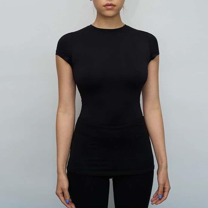 Vintage Style Round Neck Tight Top Slim Yoga Workout Short Sleeve T Shirt Breathable Anti-Pilling Jersey Printed Design Logo