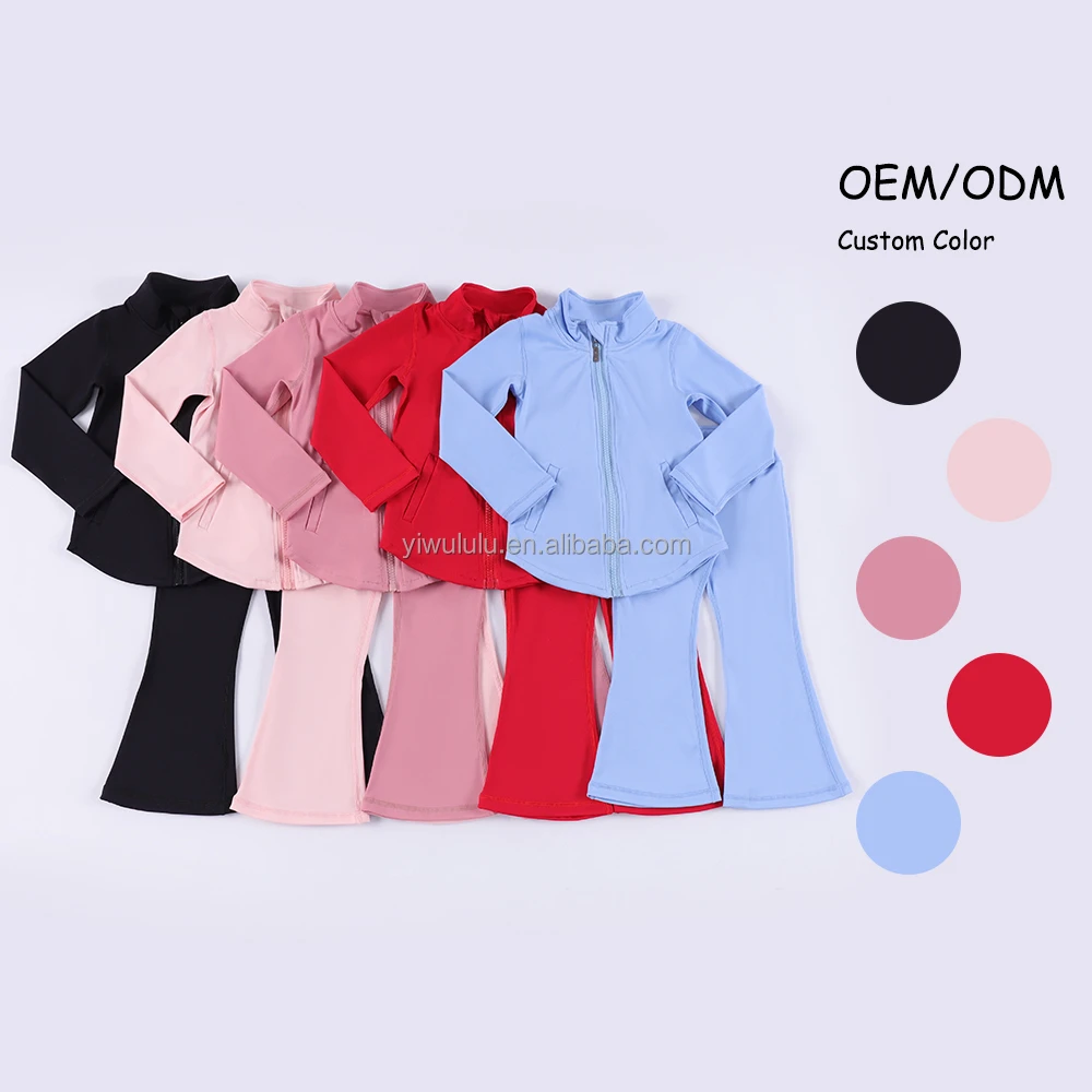 Girls Dance Wear Yoga Flare Pants and Jacket 2 Piece Yoga Set Fitness Tops Sports Suits Yoga Workout Set for Kids