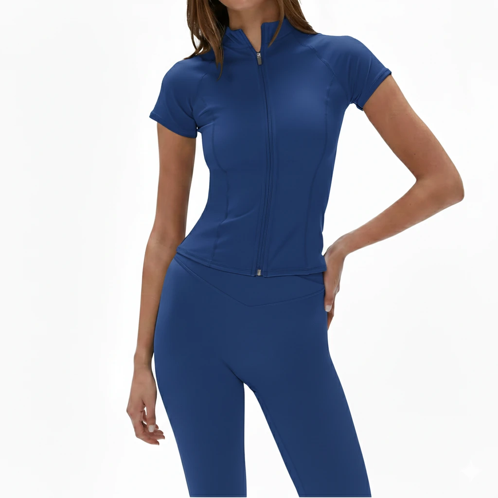 Custom Logo Womens Two Piece Yoga Set Zipper Jacket With High Waist Stretch Leggings Fitness Workout Wear For Women