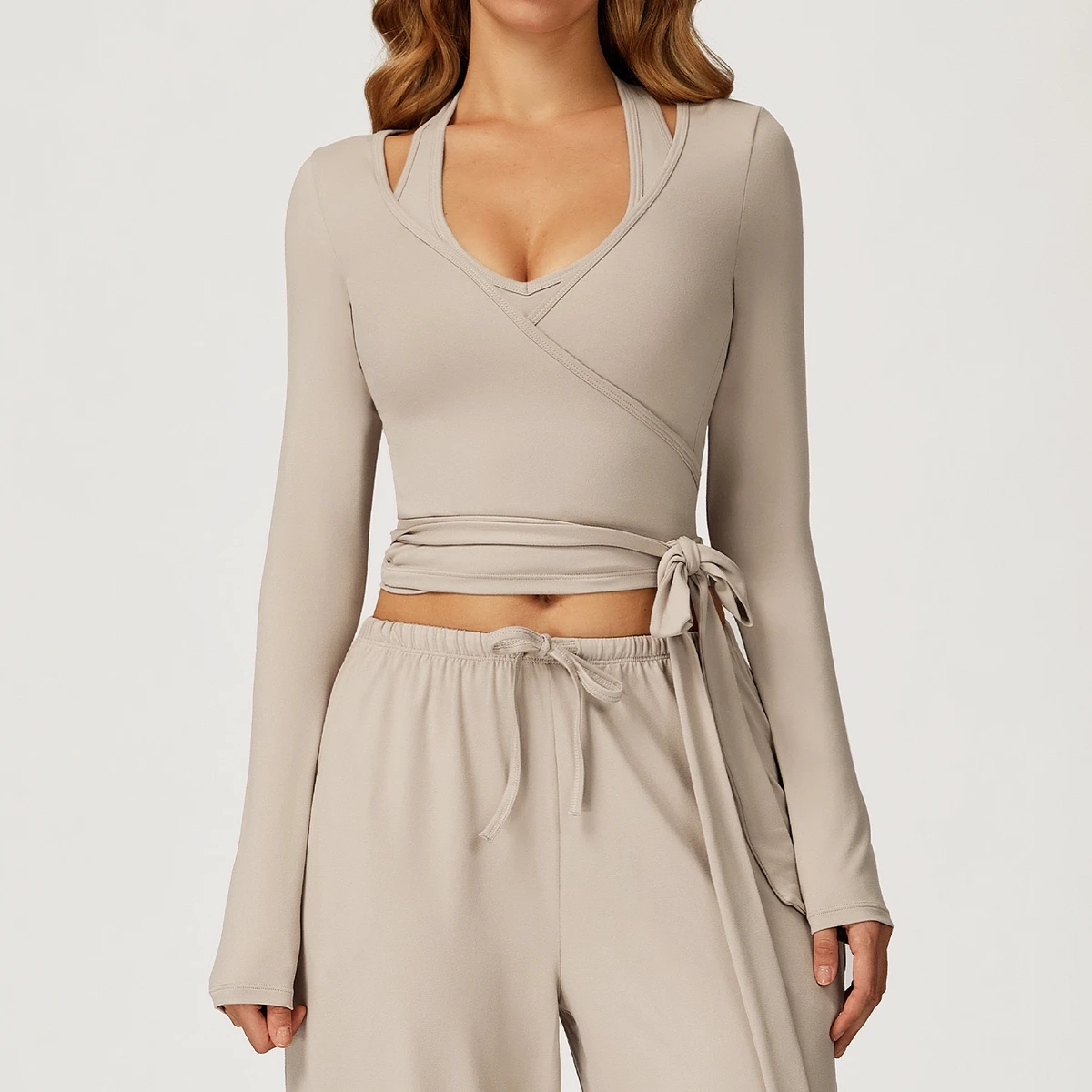 YanRuo Rugged Yoga Long-sleeved One-piece Laced Yoga Suit for Outdoor, High-end Fitness and Exercise Apparel