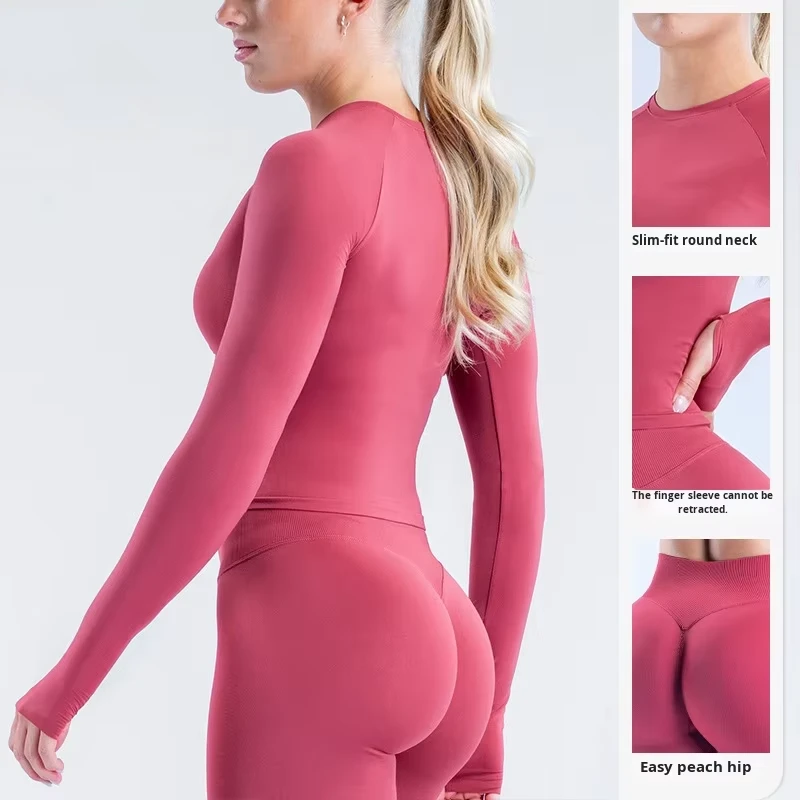 Women's Cross-Border Seamless Round-Neck Sports Top Lightweight Breathable Tight-Fitting Long-Sleeved Outdoor Fitness Yoga Set