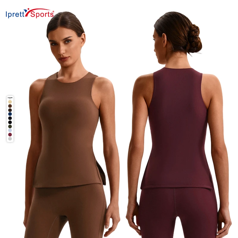Sleeveless Long T-Shirt with Side Slit Sports T-shirts with Crisscross Straps Quick-Dry Spandex/Nylon Yoga Tank Top Custom LOGO