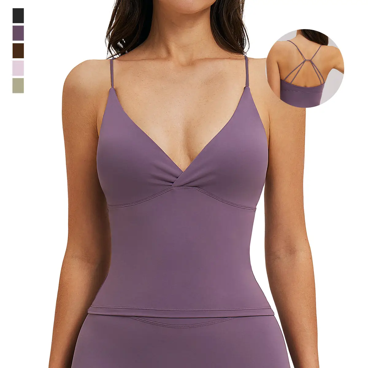 Women's Breathable Twist Front V-Neck Yoga Tank Top with Removable Pads Backless Slim Fit for Workout Gym Fitness Sports Vest