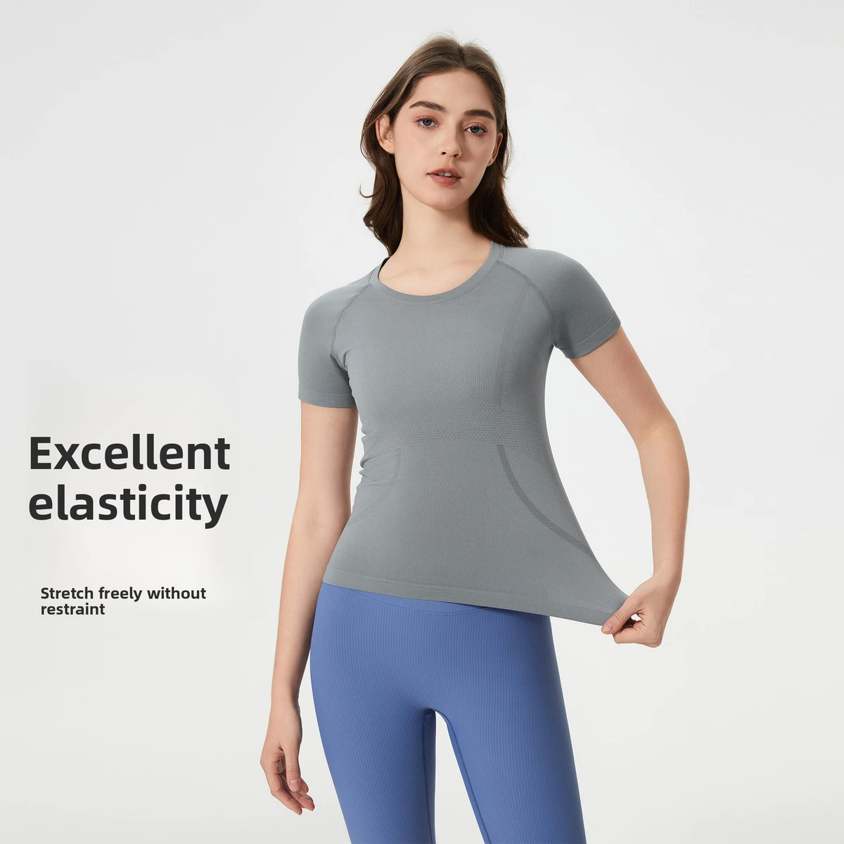 Seamless Yoga Top Women Short Sleeve Sports T-shirt Slim Fit Gym Fitness Workout Wear Quick Dry Breathable High Stretch 100%