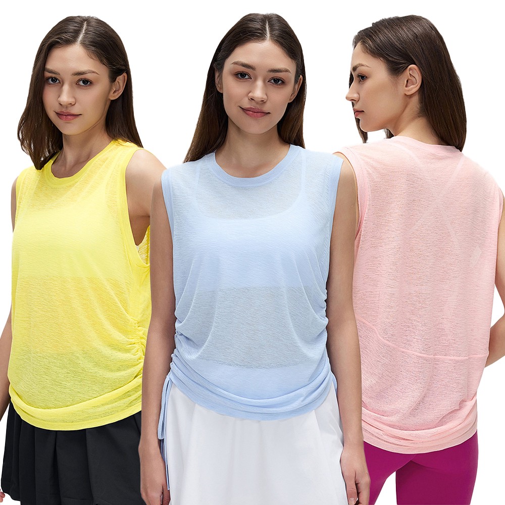 Wholesale Quick-Drying Sleeveless Yoga Overshirt Women's Summer Slub Yarn Lightweight Running Fitness Loose Fit Yoga Vest