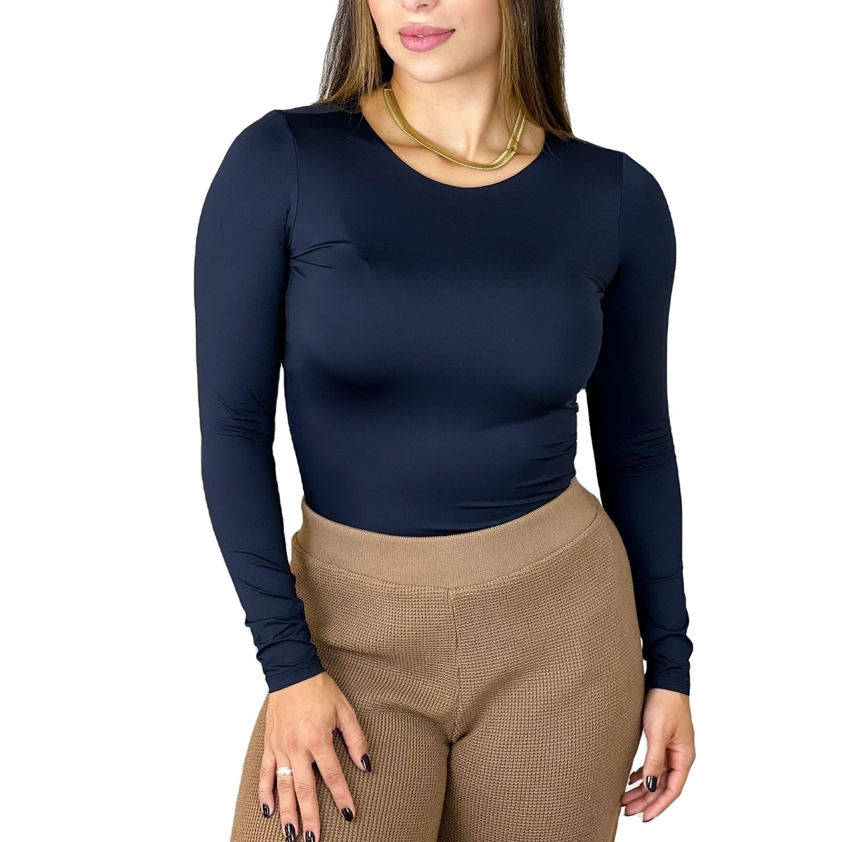 Women's Sports Long-Sleeved T-Shirt Breathable Yoga Fitness Clothing Slim Fit Back Mesh Training Running Front Logo Compressed