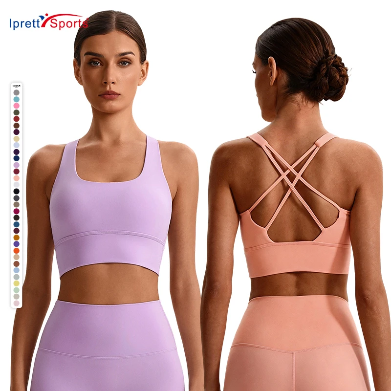 New Arrival Super Soft Gym Wear 33 Colors Supportive Yoga Bra Custom Logo Cross Back Padded Athletic Outfits for Girls