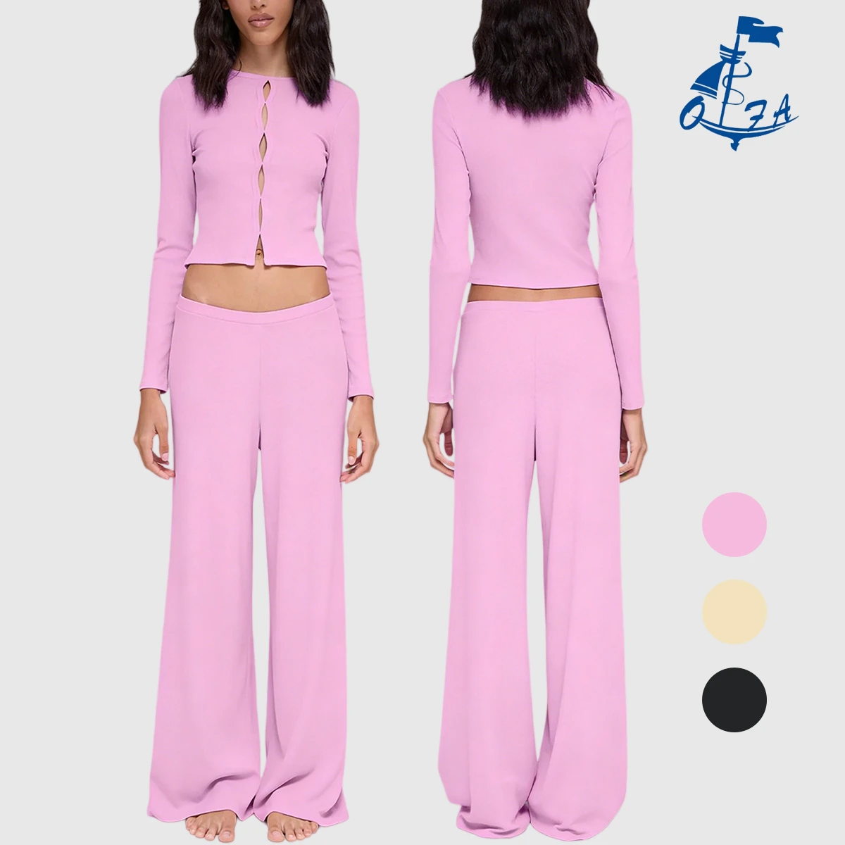 L-T6736+K6735 Women's Breathable Top Sets Long-sleeved Suit Loose-fitting Trousers Gym Fitness Wear Yoga Sets Pilates Sets