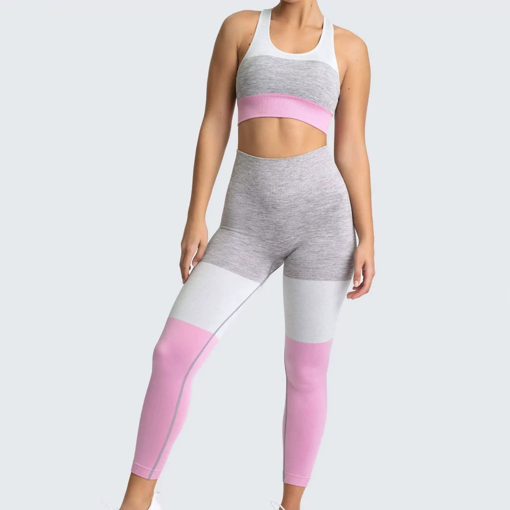 High Quality Solid Front V-neck Women Yoga Set Full Length Quick Dry Breathable Polyester/Nylon 2-Piece High Waist Sublimation