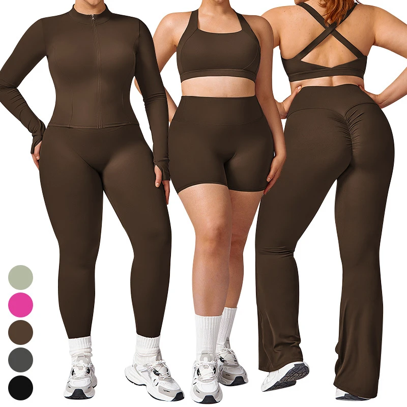 Wholesale Plus Size Womens Yoga Clothing Quick Dry Pilates Running Tight Sports 5 Piece Suit Yoga Set Gym Fitness Sets for Women