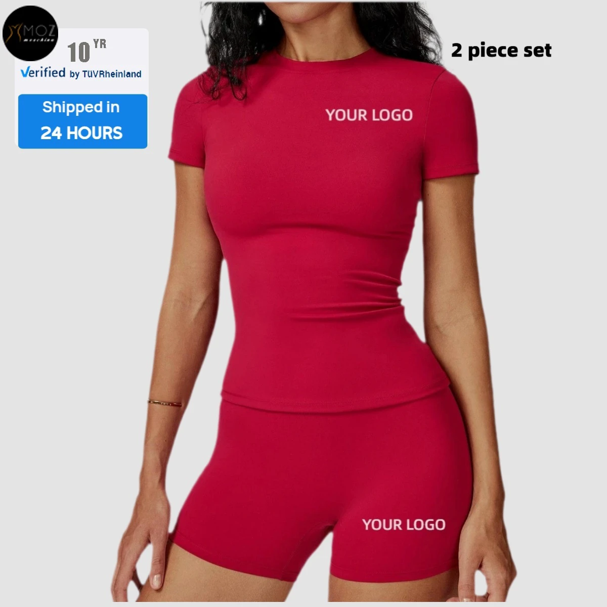 Women's Breathable Lightweight Quick Dry Sweat-Wicking Spandex/Nylon Gym 2-Piece Sports Set Short Sleeve T-Shirt Shorts Front