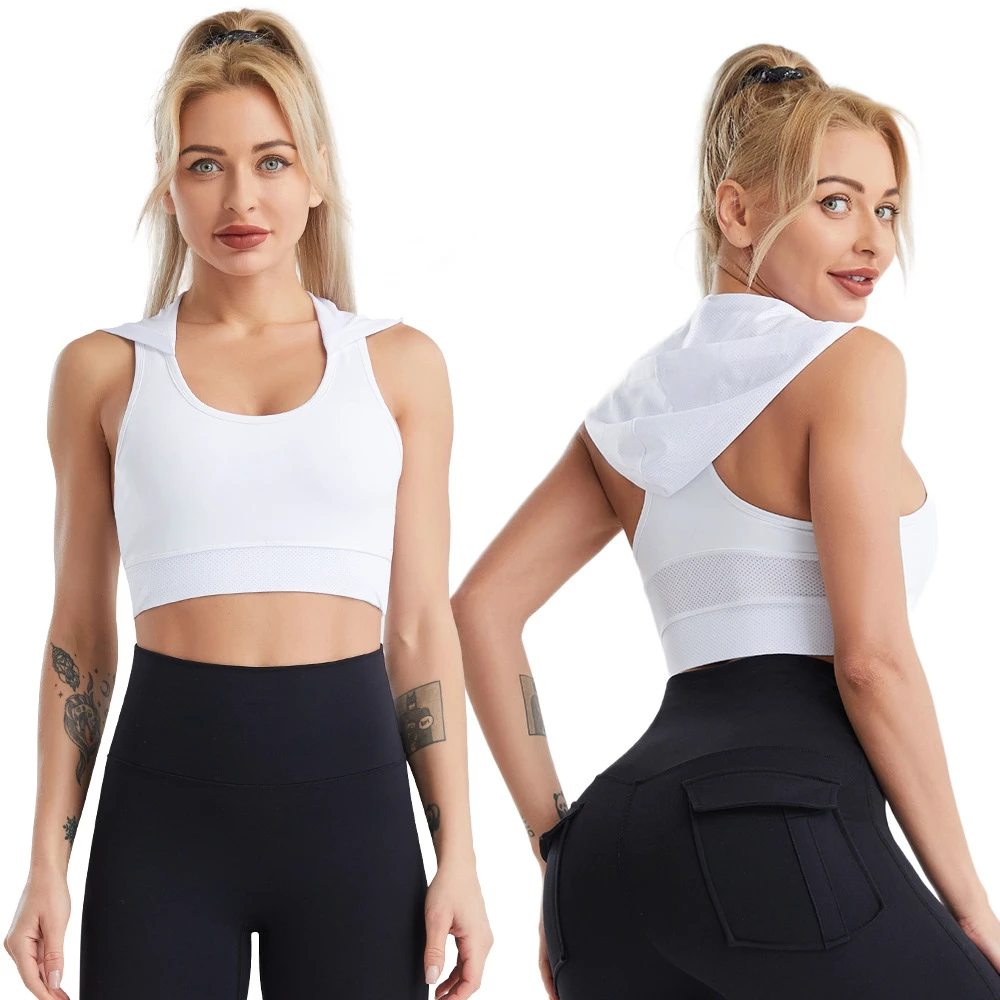 Lanyu Women's Summer Yoga Bra Seamless Lightweight Hooded Mesh for Breathable Quick Drying Nude Sports Bras for Fitness Running
