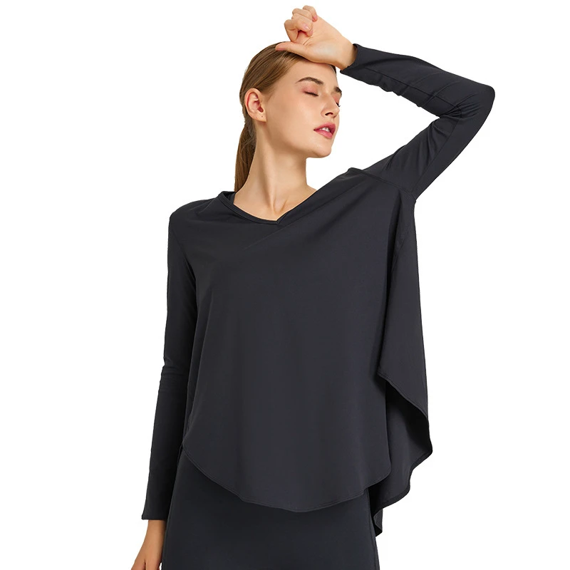 Lightweight and Loose Moisture Absorption Sweat Sweat Yoga Top Slim Cover Abdomen Irregular Swing Around Fast Dry Long Sleeve