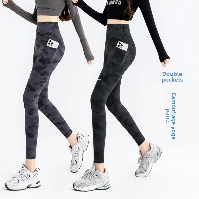New Pocket Camouflage Vintage Yoga Pants Thin Tight Shark Midi Plus Size Mid Outer Wear Leggings Cross-border Cycling Pants