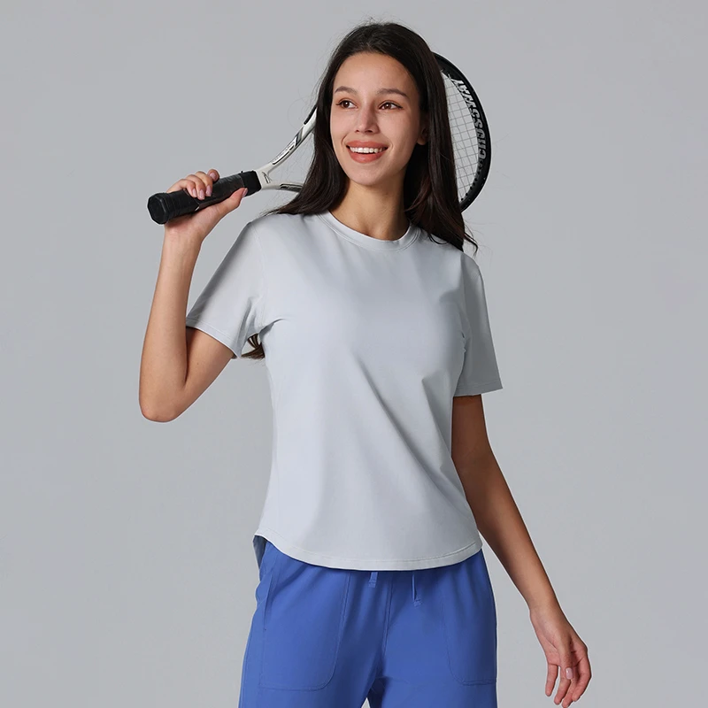 Basic Versatile Round-Neck T-Shirt for Women Loose Cloud-Like Casual Waist-Cinching Slimming Yoga Wear Short-Sleeve T-shirt Tops