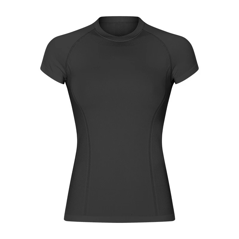 New Round Neck Slim Body Solid Color Lulu Yoga Short Sleeve Female Stretch Fast Dry Sports Lulu Yoga Clothing GYM Lulu Yoga Tops
