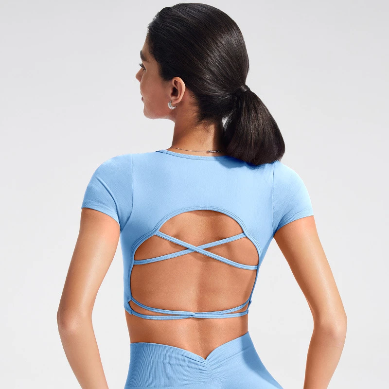 Women's Yoga Short Sleeve Top Quick Dry Breathable Seamless Stretch Slim Fit Gym Workout Activewear T Shirt