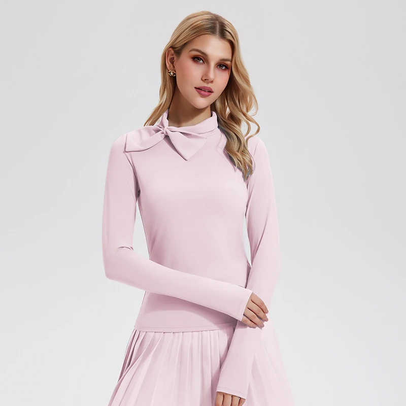 Quick-drying Fitness Exercise Long-sleeved Top High-neck Bow Tight Outer Wear Versatile Long-sleeved Yoga Wear Tennis Tops