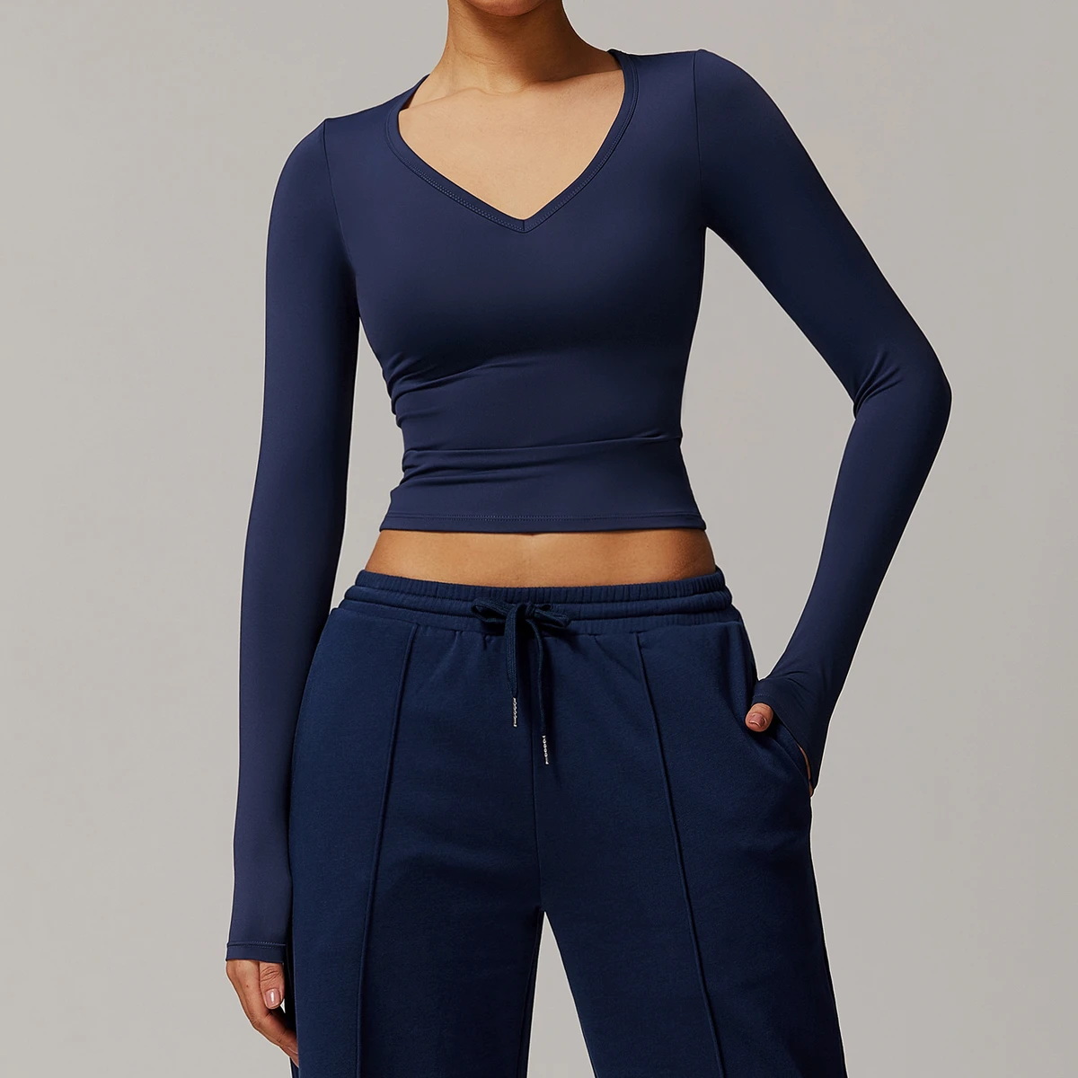 Women's Y2K Deep V Neck Sports Yoga Top Long Sleeve Tshirt Basic Cropped Spandex Plus Size Tight Fit Casual Sexy Print Logo