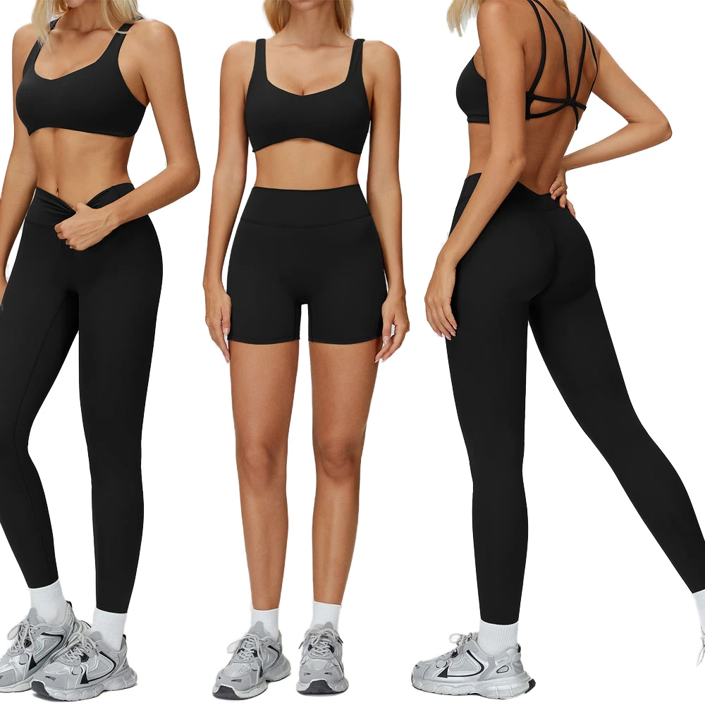 Custom Free Logo Solid Seamless Breathable Four-Way Stretch High Waist Lightweight 2-Piece Spandex/Nylon Workout Sport Sets Yoga