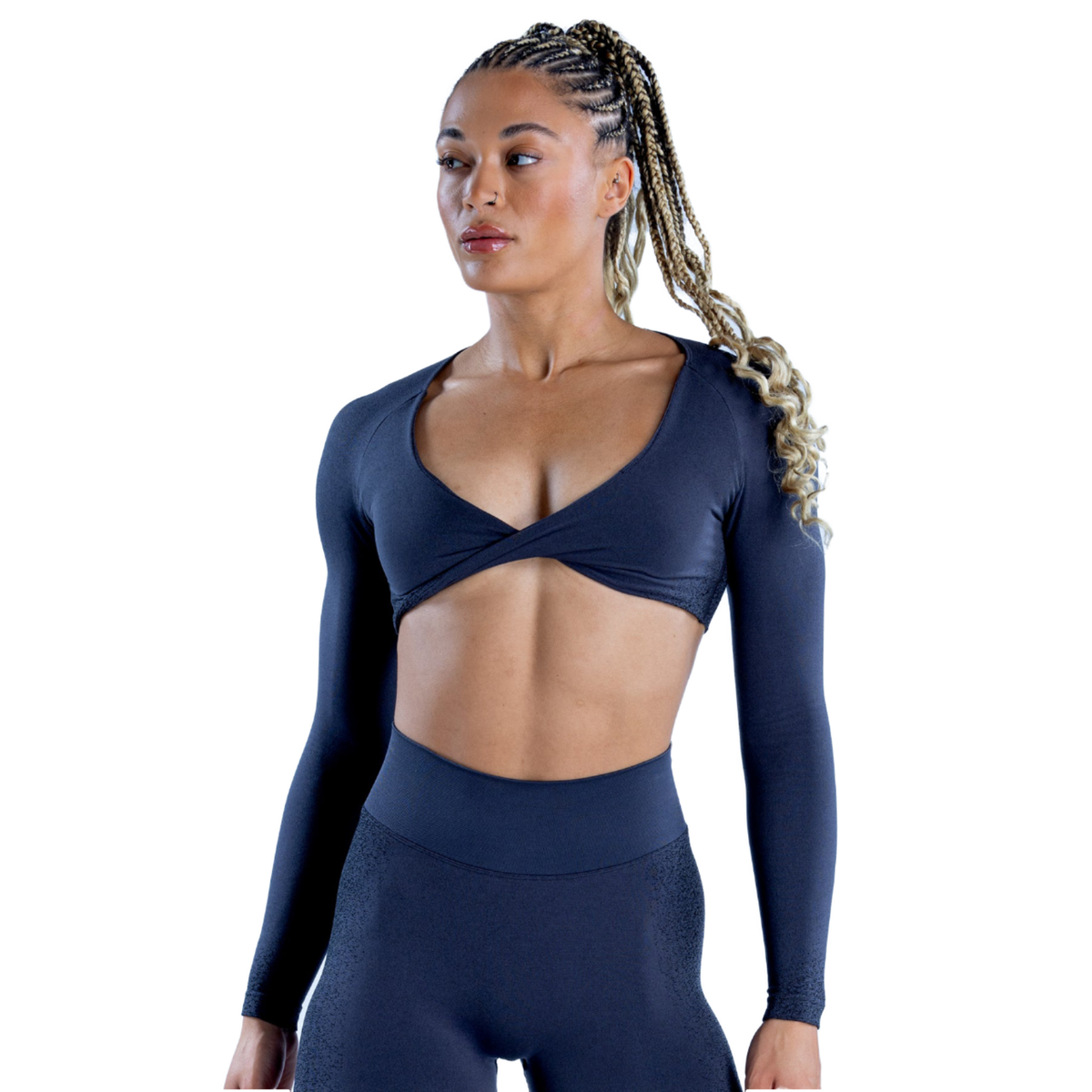 Cross Front Gym Tops for Women Long Sleeve Fitness Elastic Yoga Quick Dry Activewear Wholesale Print Sports Workout Tops