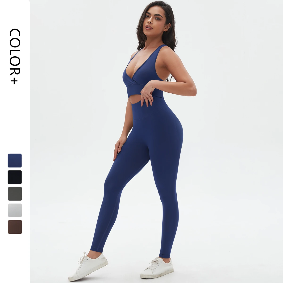 Women's Sexy V-Neck Cross Sports Yoga Bra Set Custom Logo Buttock Lift Trousers Pilates Running Fitness Solid for Yoga Gym