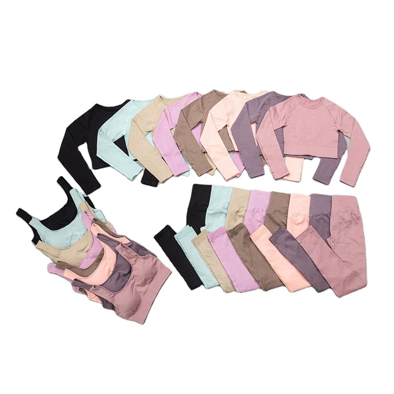 Plus Size Custom Winter Trendy Vintage Sporty Knit Yoga Pant Set Women Gym Fitness Yoga Sets Women 5 Piece Yoga Suit