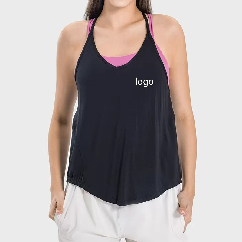 New Unisex Outdoor Lightweight Soft Polyester Moisture-wicking Quick-drying Sports Tank Top with Side Slit Drawstring Yoga Top