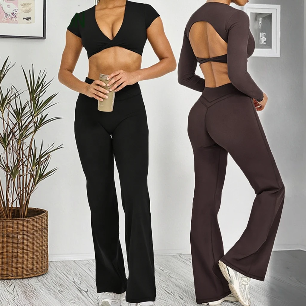 Customized High Quality Yoga Tops Deep V-Neck Sexy Top Tights Casual Long Sleeves Quick Dry Pilates Jogger Training Running Top