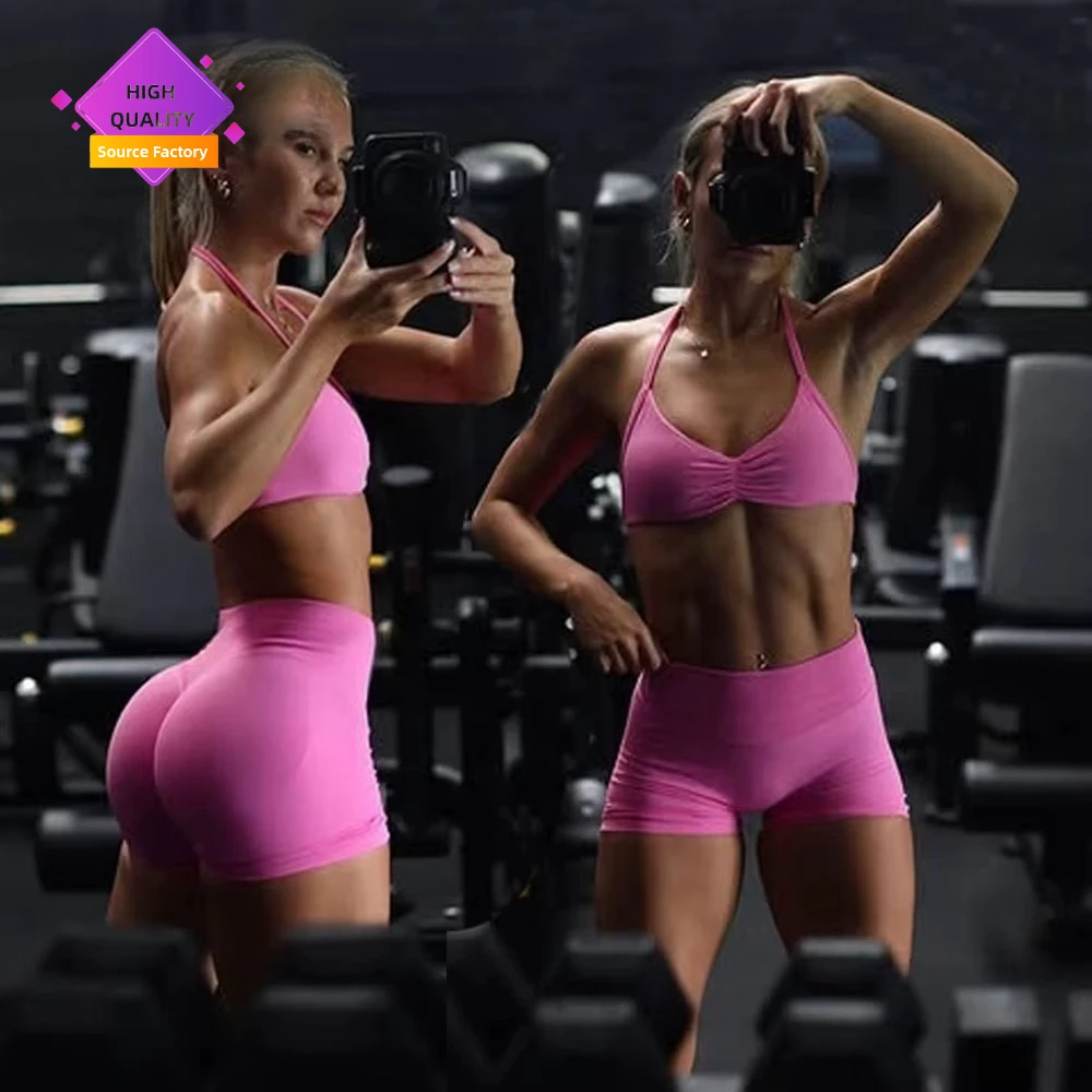 LVD412 Women Gym Sport Bra Tops Tight Shorts Sets Custom Athletic Gym Training Yoga Fitness Sportswear Workout Sets for Women