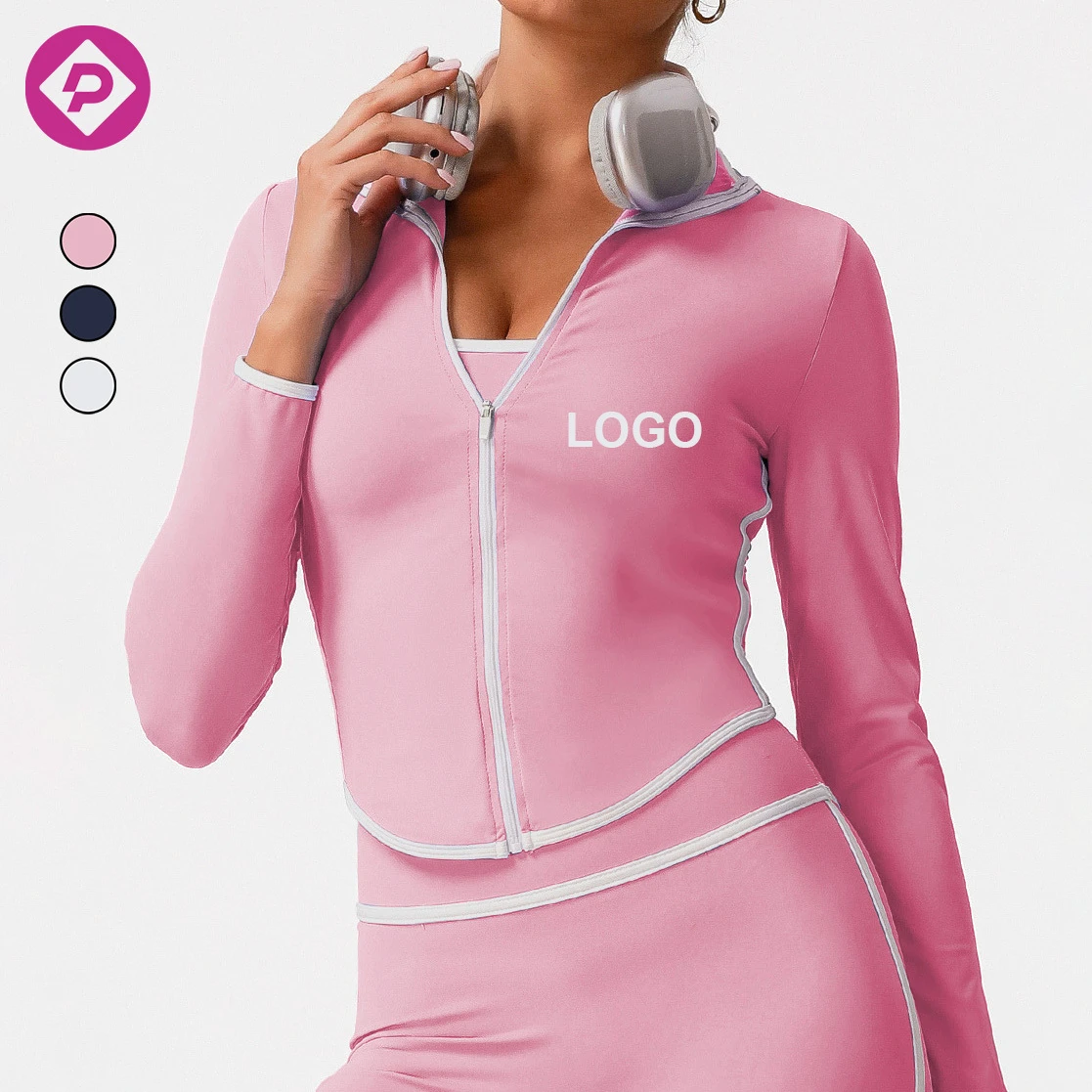 Wholesale Custom Stand Collar Quick Dry Yoga Jacket Sportswear Workout Outfits Gym Zip up Long Sleeve Yoga Tops