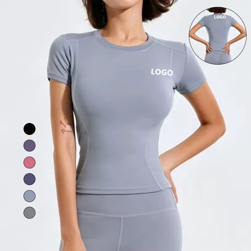 Spring Summer Women's Tight-fitting for Yoga Fitness T-shirt Short-sleeved Sweat-Wicking Quick-drying