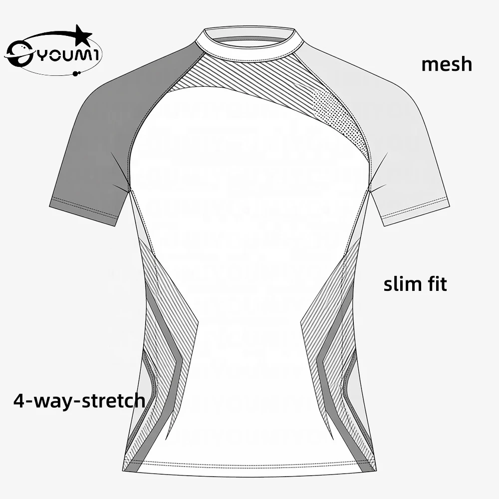 YOUMI Custom ODM/OEM Men'sTop Gym Compression Mesk Slim Fit Fourway Stretch Cropped Training T Shirt Spandex Lightweight Fitness