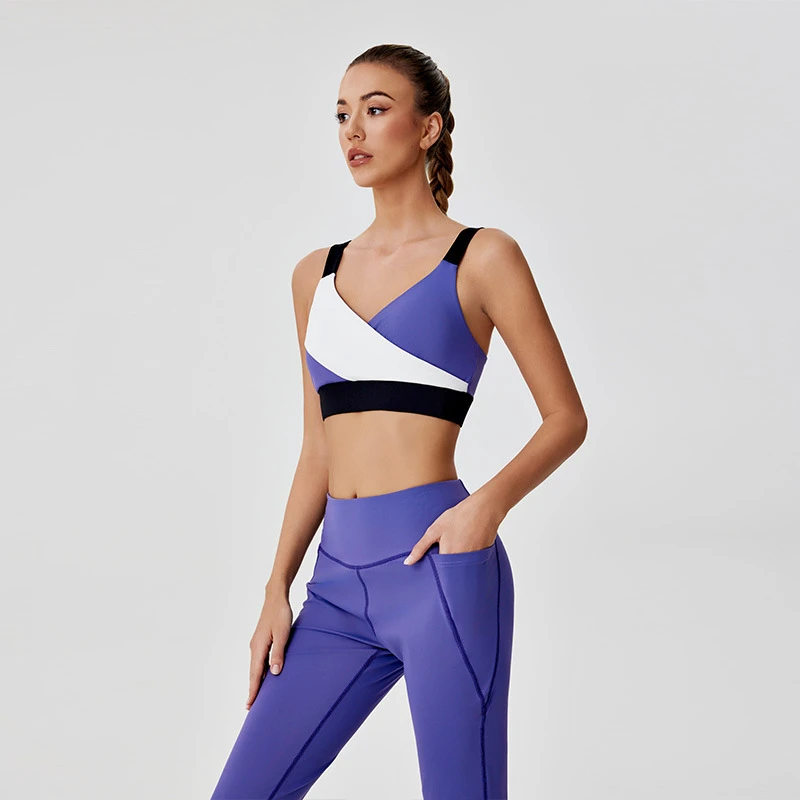 Cross-Border Sports Yoga Outfit Set Solid Breathable Naked-Feel Four-Way Stretch V-Neck Bra Tank Top Butt-Lifting Flared Pants