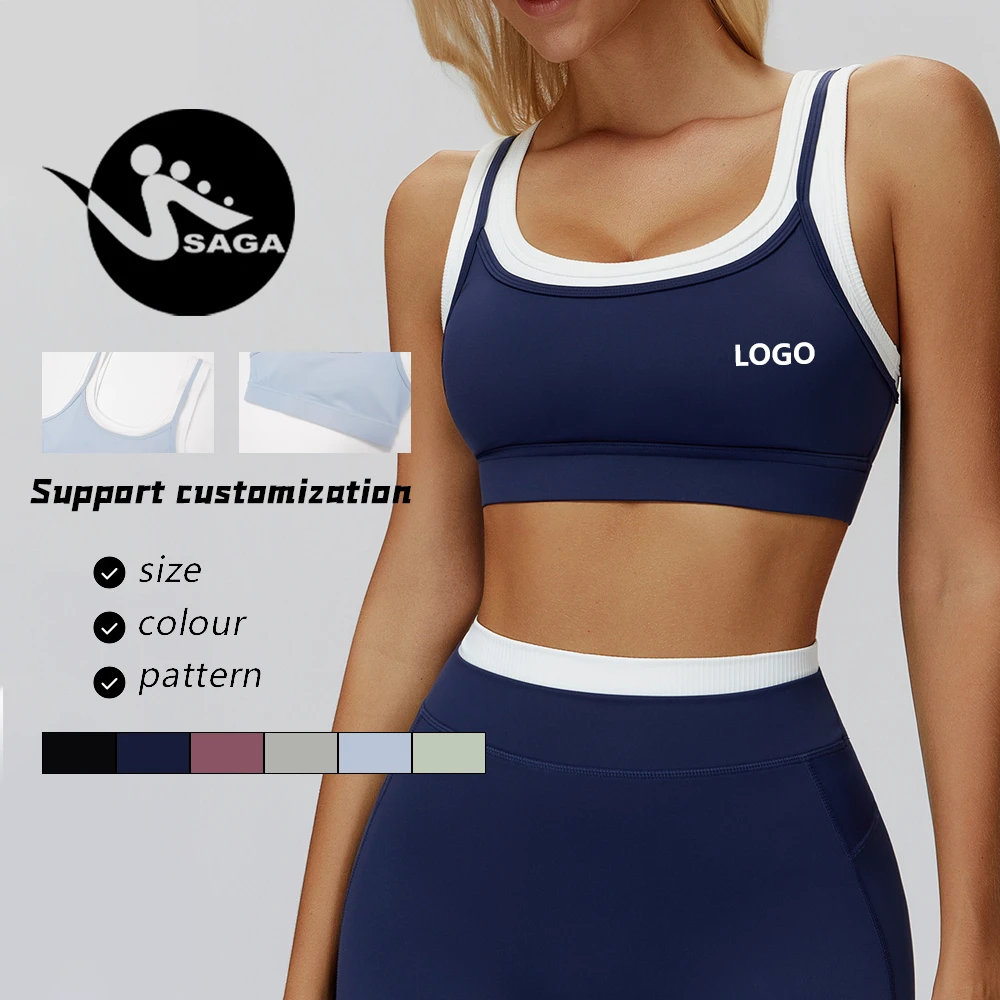 Women Gym Yoga Top Custom High-Quality Color-Blocked Two Fakes Design Sujetador Deportivo Sports Bra for Women