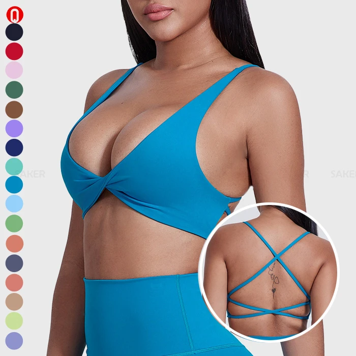 Wholesale Sexy Activewear Workout Front Twist Gym Bra Running Fitness Thin Straps Cross Back High Quality Sport Bra