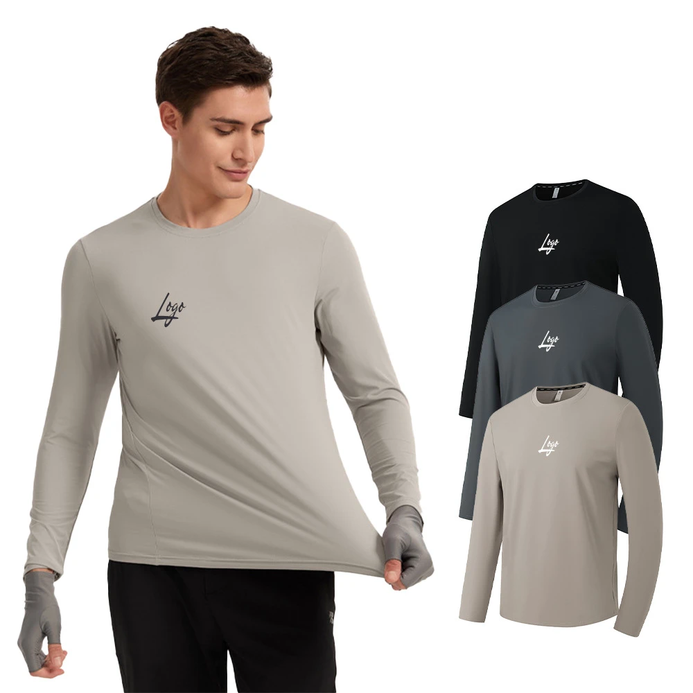 Workout Active Four-Way Stretch Lightweight Quick Dry Round Neck Sport Long Sleeve Tops Fitness Custom Running Gym Men's T Shirt