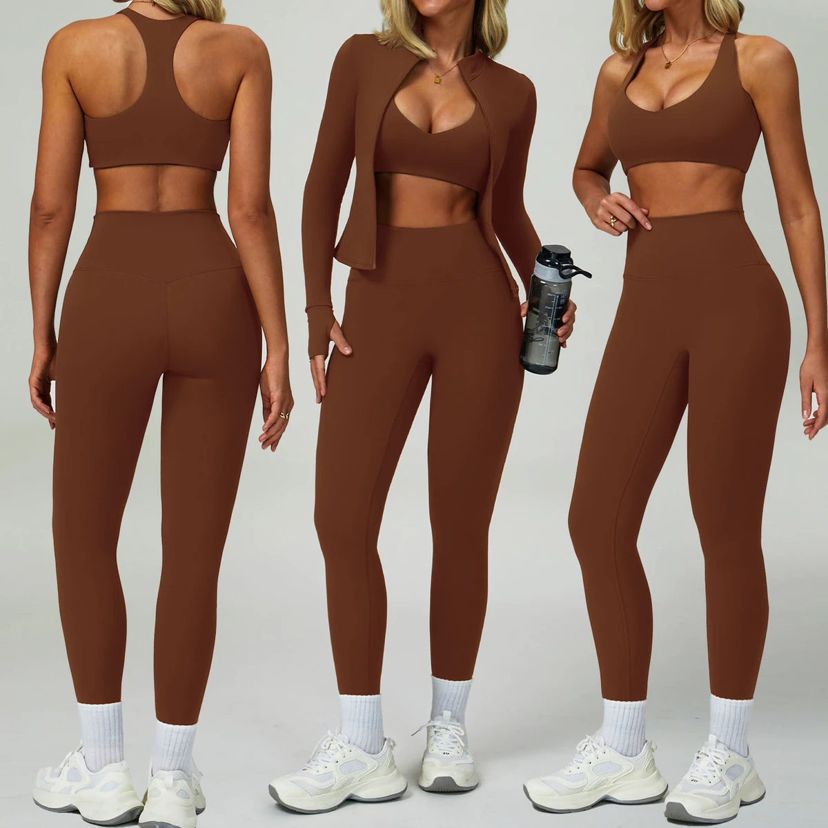 Women Sportswear Suit Workout Clothing Yoga Set For Gym Sports Bra High Waist Leggings Ftiness Jacket 3 Piece Gym Fitness Set