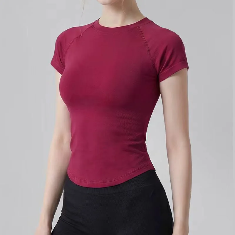 Custom Seamless Women's Sport T-shirt High Quality Slim Fit Running Fitness Short Sleeve Gym Shirts Breathable Yoga Tops