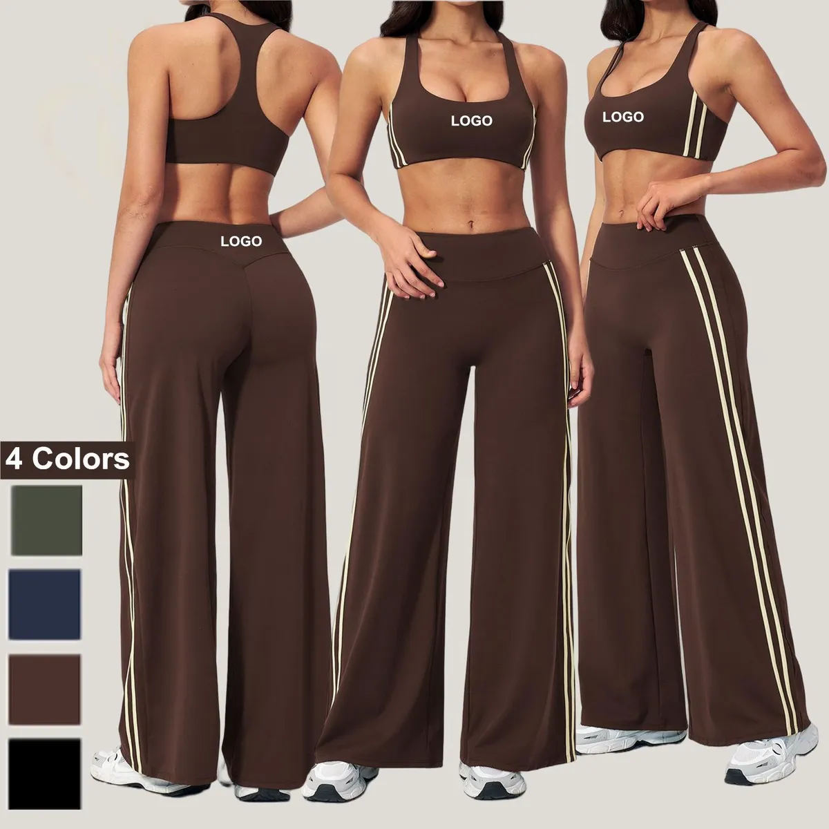 2 Pcs Yoga Wear Women Workout Sets Gym Clothes Set Women Breathable Activewear High Quality Raceback Bra Wide Leg Yoga Pants