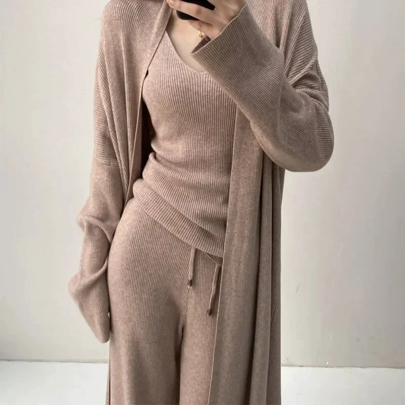 2024 Winter Knitted Half High Collar Pullover Set Women Casual Pant Sets Loose Fashion Spring Autumn New 3 Pcs