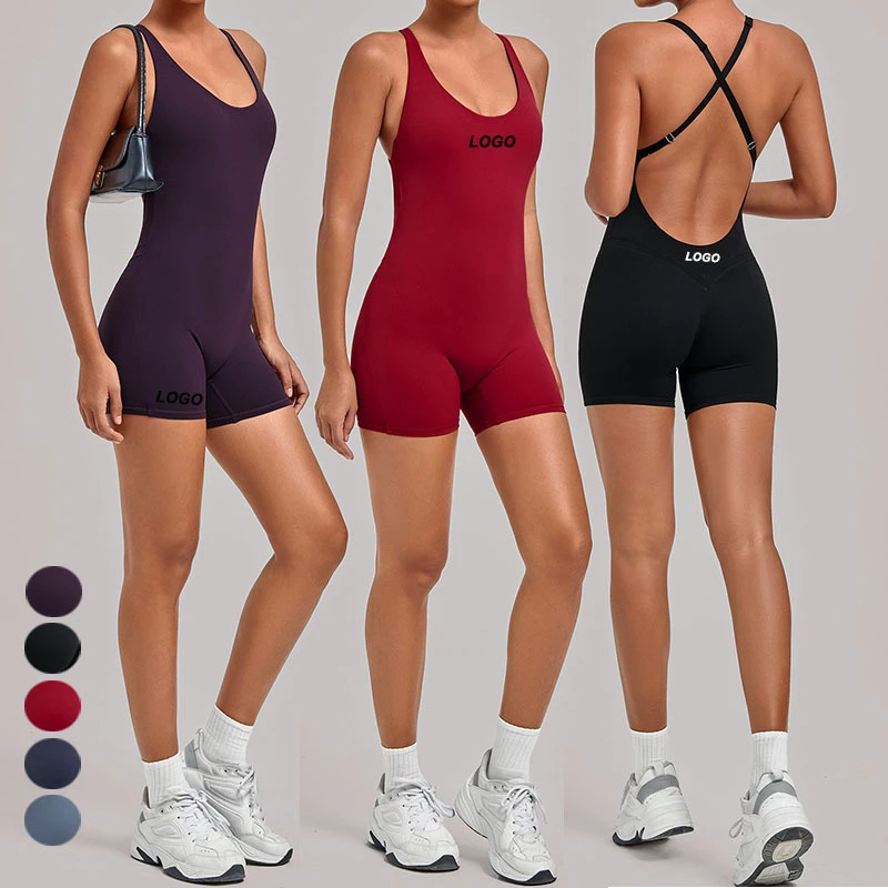 New Yoga Wear Bodysuit One Piece Cross Back Activewear Jumpsuits Sleeveless Slim Fit Romper Breathable Naked Feeling Workout