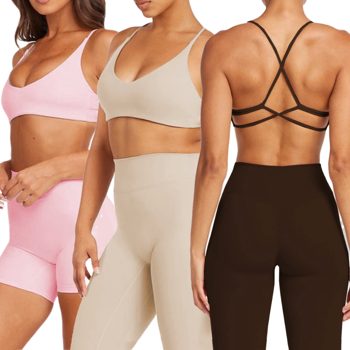 Trendy High Quality Quick Dry Breathable Nylon+Spandex 3-Piece Elastic Waist Training Outfits Exercise Wear Ladies Lightweight